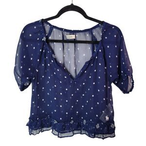 Navy Blue Polka Dot Women's Top